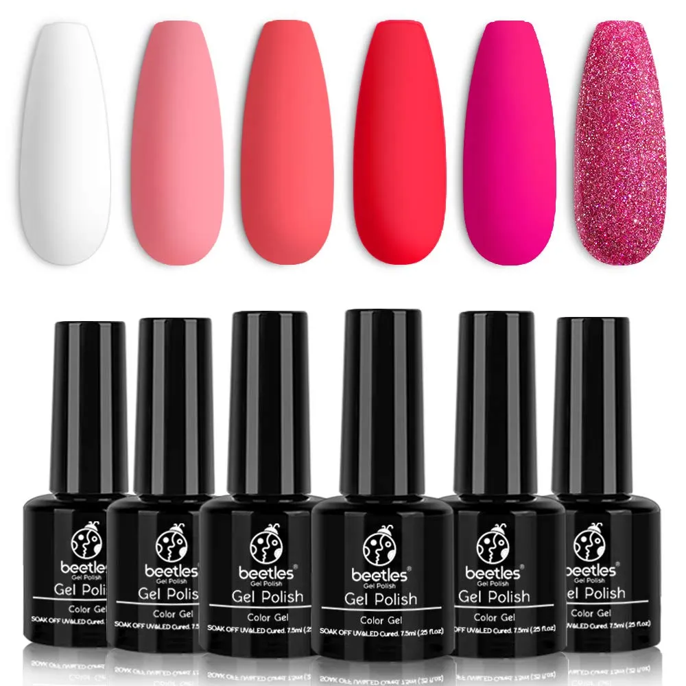 Beetles Valentine's Day Glitter Baby Pink Red Gel Nail Polish Set 6 Colors Pink White Gel Polish Kit Soak Off LED Lamp Nail Gel Kit Christmas New Year Girlfriend Gift for Women Mom Manicure Kit